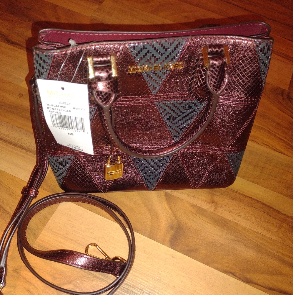 NWT Michael Kors Adele patchwork purse burgundy